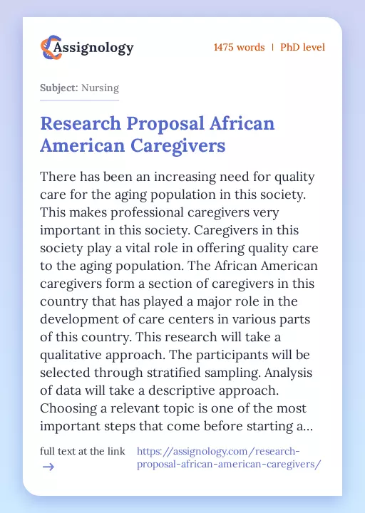Research Proposal African American Caregivers - Essay Preview
