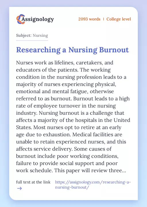 Researching a Nursing Burnout - Essay Preview