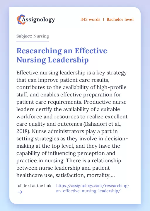 Researching an Effective Nursing Leadership - Essay Preview