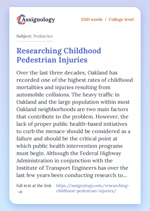 Researching Childhood Pedestrian Injuries - Essay Preview