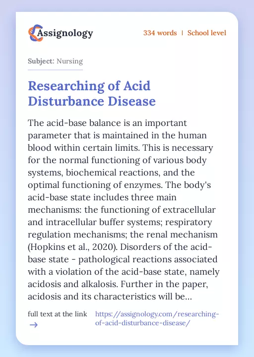 Researching of Acid Disturbance Disease - Essay Preview