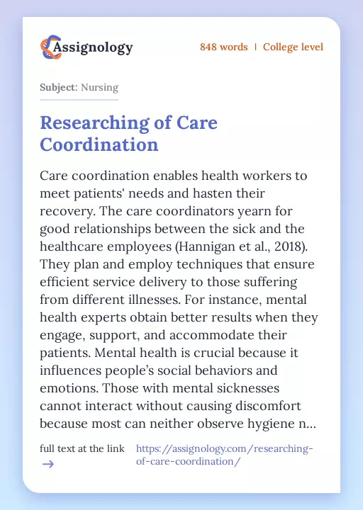 Researching of Care Coordination - Essay Preview