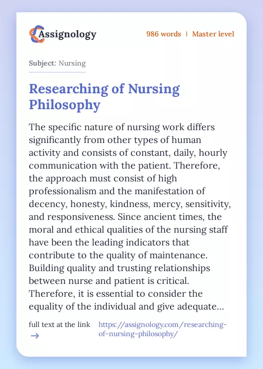 Researching of Nursing Philosophy - Essay Preview