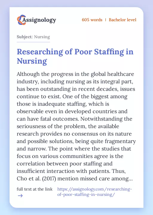Researching of Poor Staffing in Nursing - Essay Preview