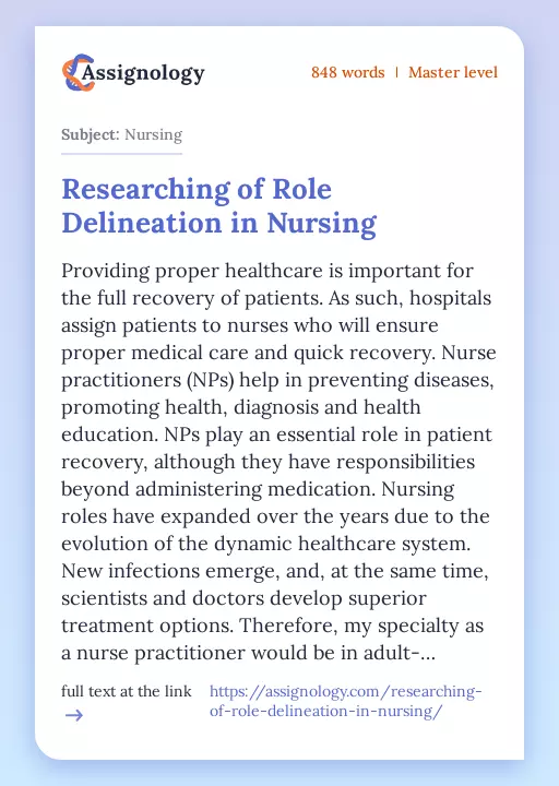 Researching of Role Delineation in Nursing - Essay Preview