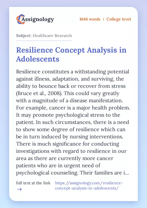 Resilience Concept Analysis in Adolescents - Essay Preview