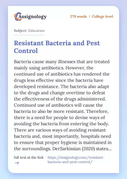Resistant Bacteria and Pest Control - Essay Preview