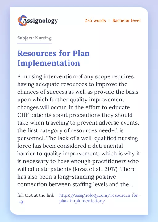 Resources for Plan Implementation - Essay Preview