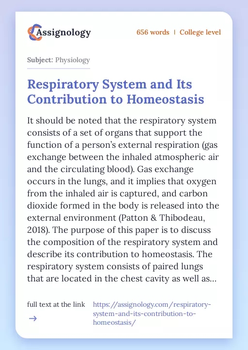 Respiratory System and Its Contribution to Homeostasis - Essay Preview