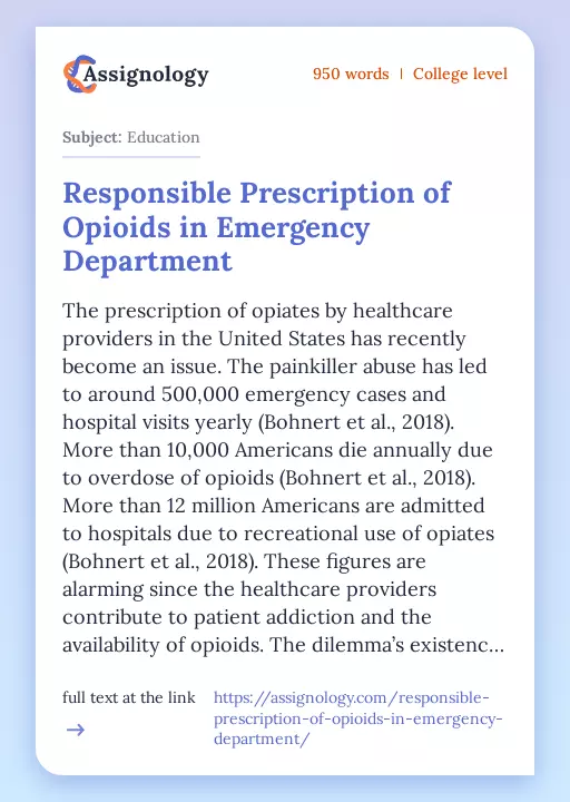 Responsible Prescription of Opioids in Emergency Department - Essay Preview