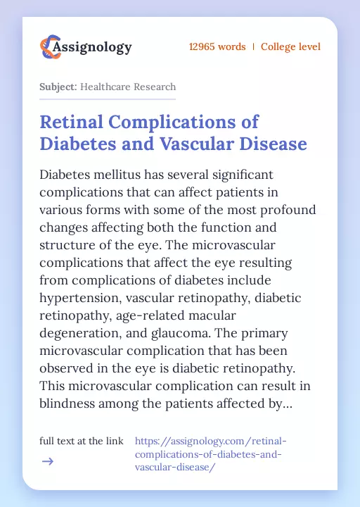 Retinal Complications of Diabetes and Vascular Disease - Essay Preview