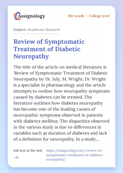 Review of Symptomatic Treatment of Diabetic Neuropathy - Essay Preview