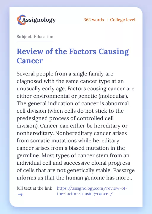 Review of the Factors Causing Cancer - Essay Preview