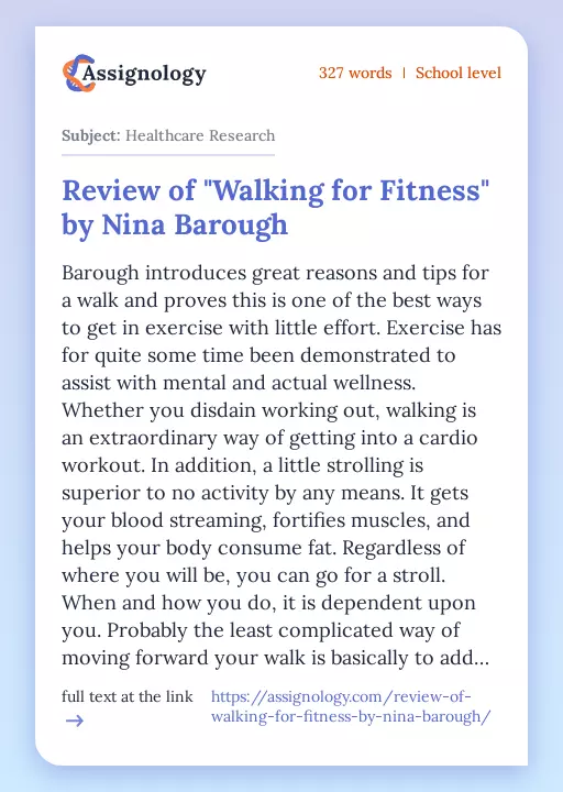 Review of "Walking for Fitness" by Nina Barough - Essay Preview