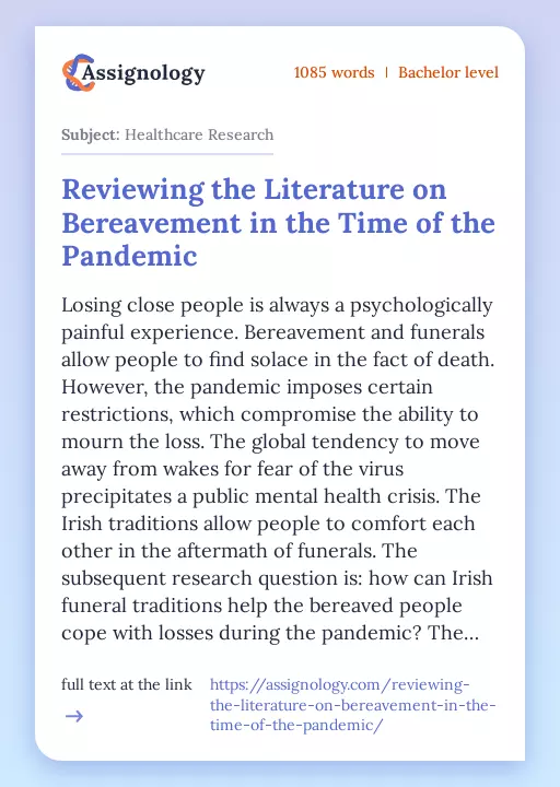 Reviewing the Literature on Bereavement in the Time of the Pandemic - Essay Preview