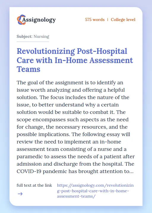 Revolutionizing Post-Hospital Care with In-Home Assessment Teams - Essay Preview