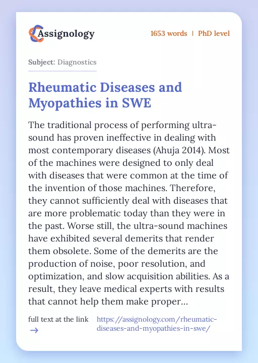 Rheumatic Diseases and Myopathies in SWE - Essay Preview