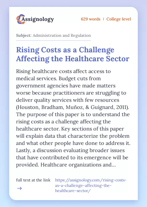 Rising Costs as a Challenge Affecting the Healthcare Sector - Essay Preview