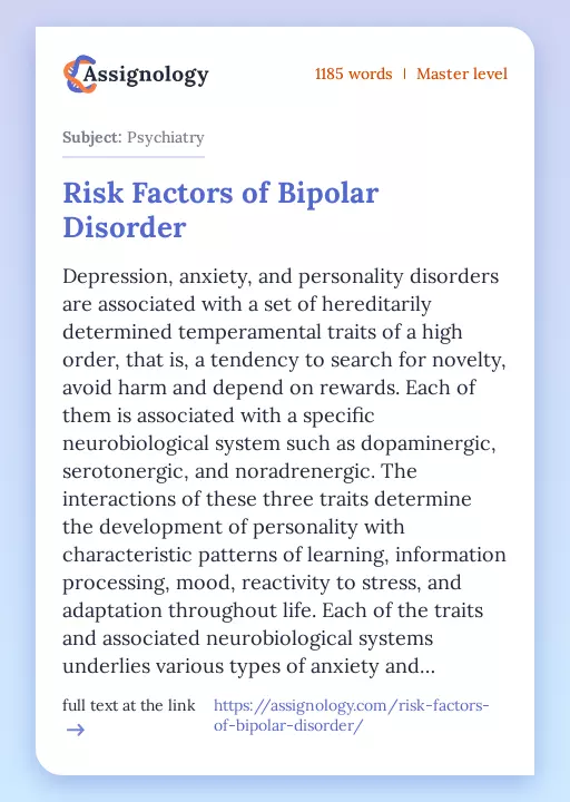 Risk Factors of Bipolar Disorder - Essay Preview
