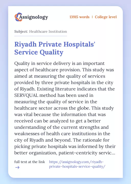 Riyadh Private Hospitals' Service Quality - Essay Preview