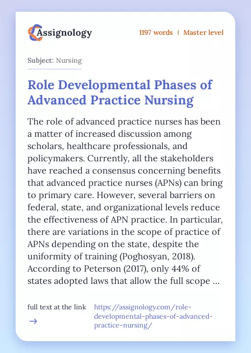 Role Developmental Phases of Advanced Practice Nursing - Essay Preview