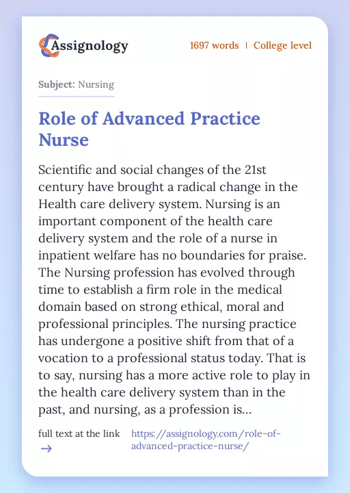 Role of Advanced Practice Nurse - Essay Preview