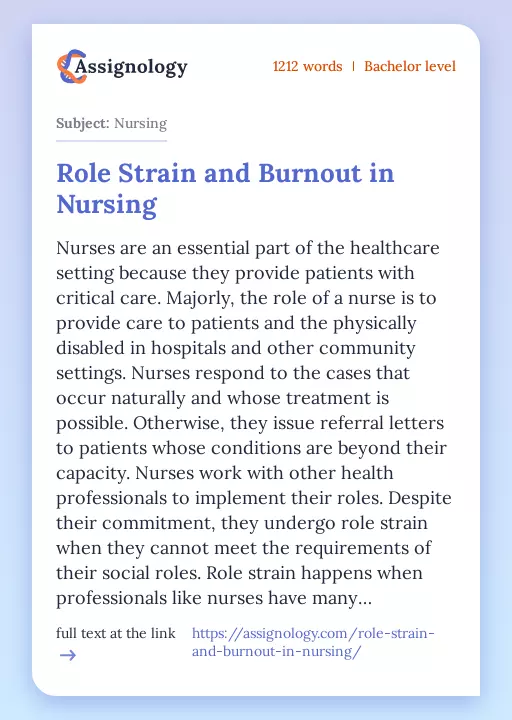 Role Strain and Burnout in Nursing - Essay Preview