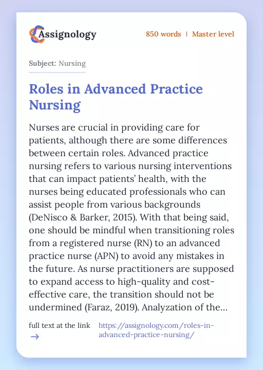 Roles in Advanced Practice Nursing - Essay Preview
