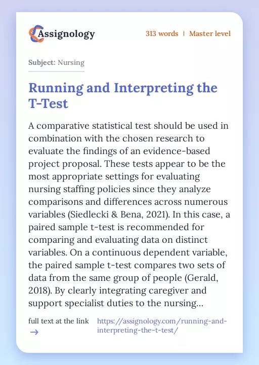 Running and Interpreting the T-Test - Essay Preview