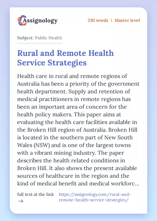 Rural and Remote Health Service Strategies - Essay Preview