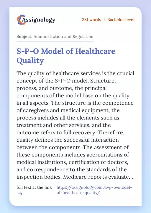 S-P-O Model of Healthcare Quality - Essay Preview