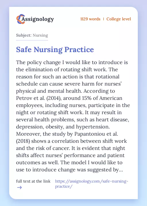Safe Nursing Practice - Essay Preview