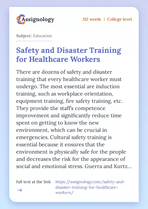 Safety and Disaster Training for Healthcare Workers - Essay Preview