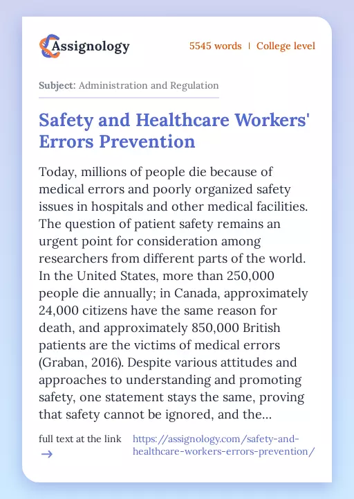 Safety and Healthcare Workers' Errors Prevention - Essay Preview