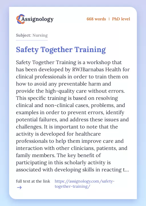 Safety Together Training - Essay Preview