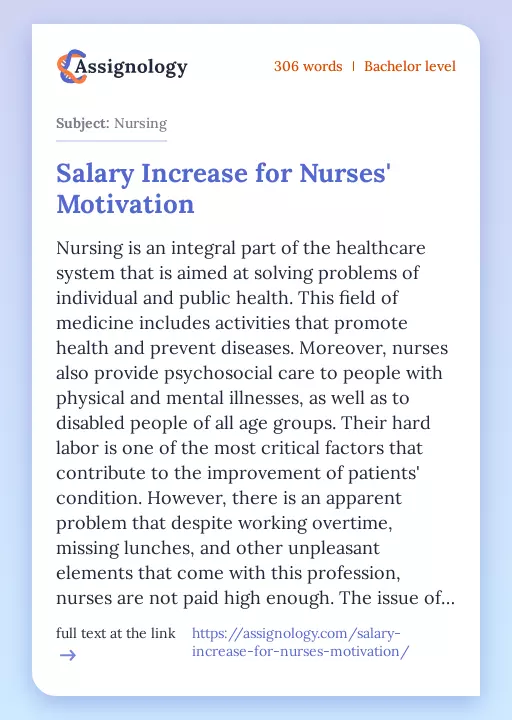 Salary Increase for Nurses' Motivation - Essay Preview