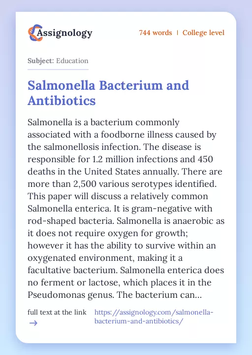 Salmonella Bacterium and Antibiotics - Essay Preview