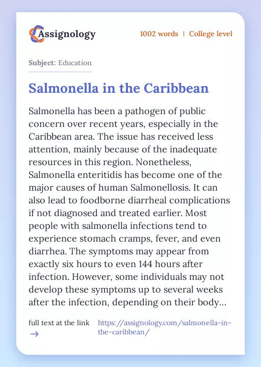 Salmonella in the Caribbean - Essay Preview