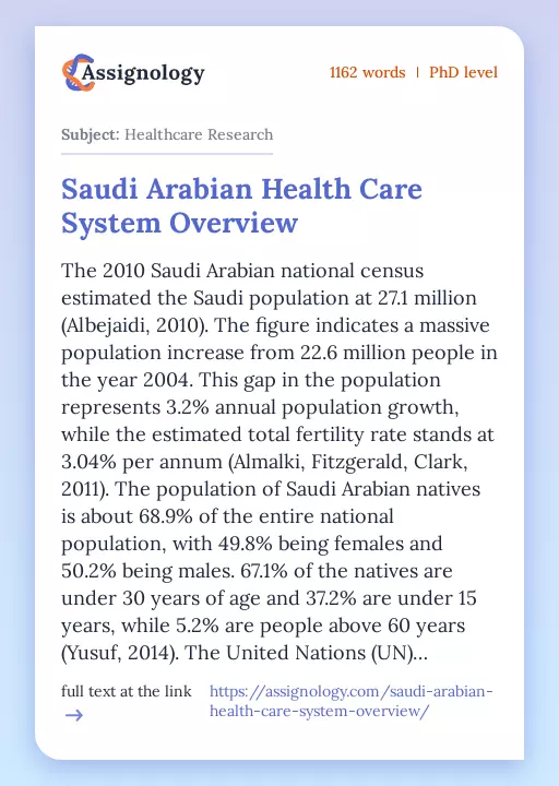 Saudi Arabian Health Care System Overview - Essay Preview