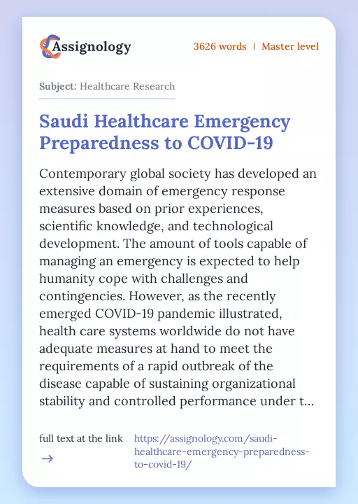Saudi Healthcare Emergency Preparedness to COVID-19 - Essay Preview