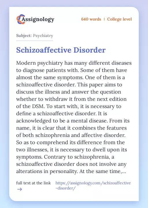 Schizoaffective Disorder - Essay Preview