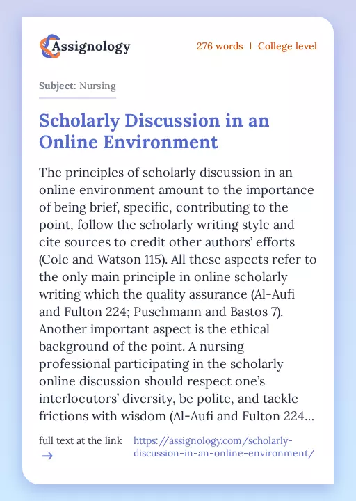 Scholarly Discussion in an Online Environment - Essay Preview