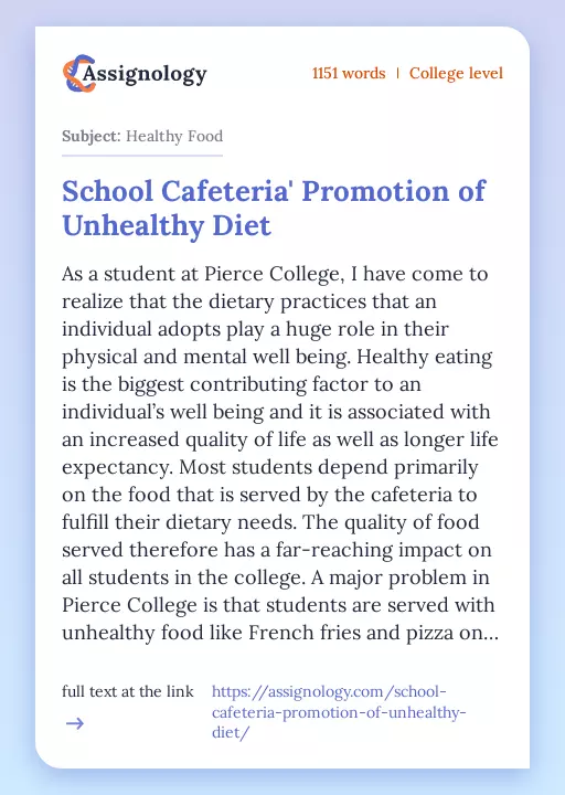 School Cafeteria' Promotion of Unhealthy Diet - Essay Preview