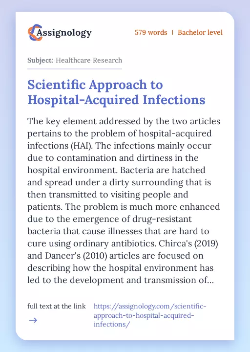 Scientific Approach to Hospital-Acquired Infections - Essay Preview