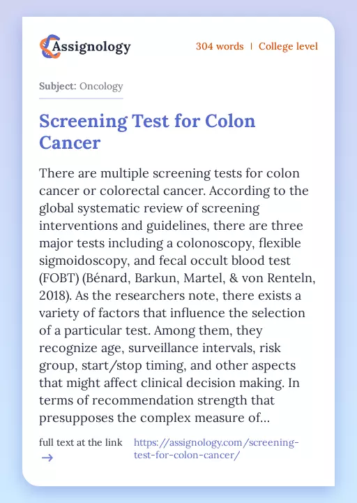 Screening Test for Colon Cancer - Essay Preview