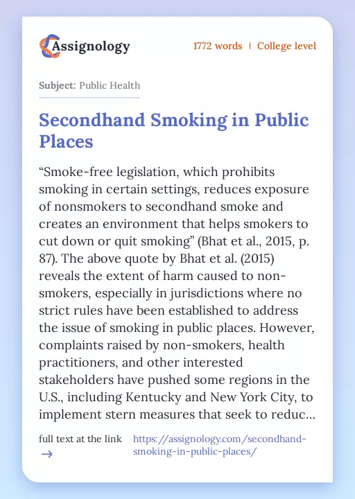 Secondhand Smoking in Public Places - Essay Preview