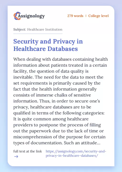 Security and Privacy in Healthcare Databases - Essay Preview