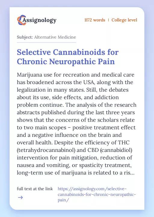 Selective Cannabinoids for Chronic Neuropathic Pain - Essay Preview