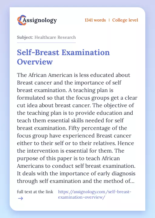 Self-Breast Examination Overview - Essay Preview
