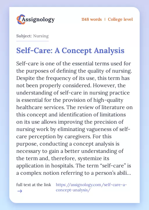 Self-Care: A Concept Analysis - Essay Preview